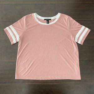 Forever 21 Light Pink Ringer Top w/ White Stripes